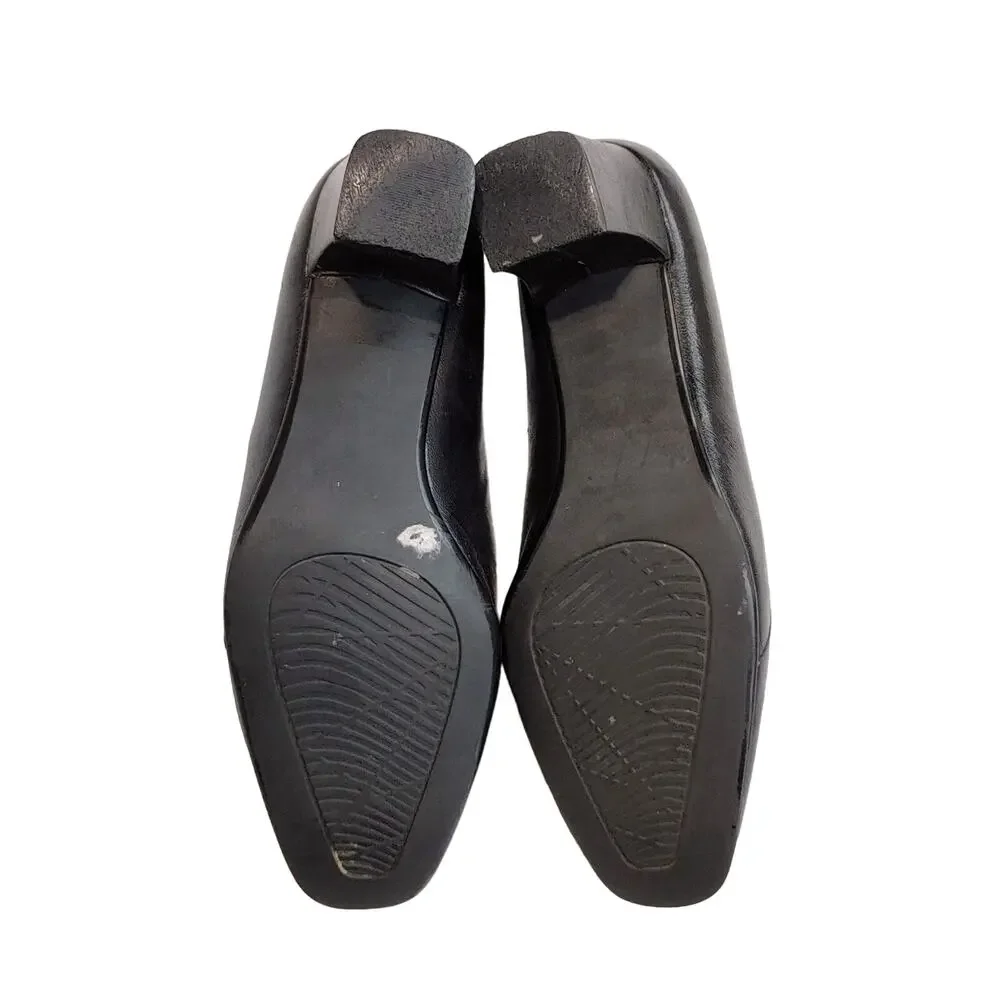 Etienne Aigner Francis Slip On Pumps Block Heel Leather Black Womens Size 6.5M